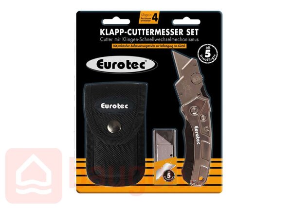 Eurotec Klapp-Cuttermesser Set inkl. 5 Ersatzklingen und Gürteltasche VE:6